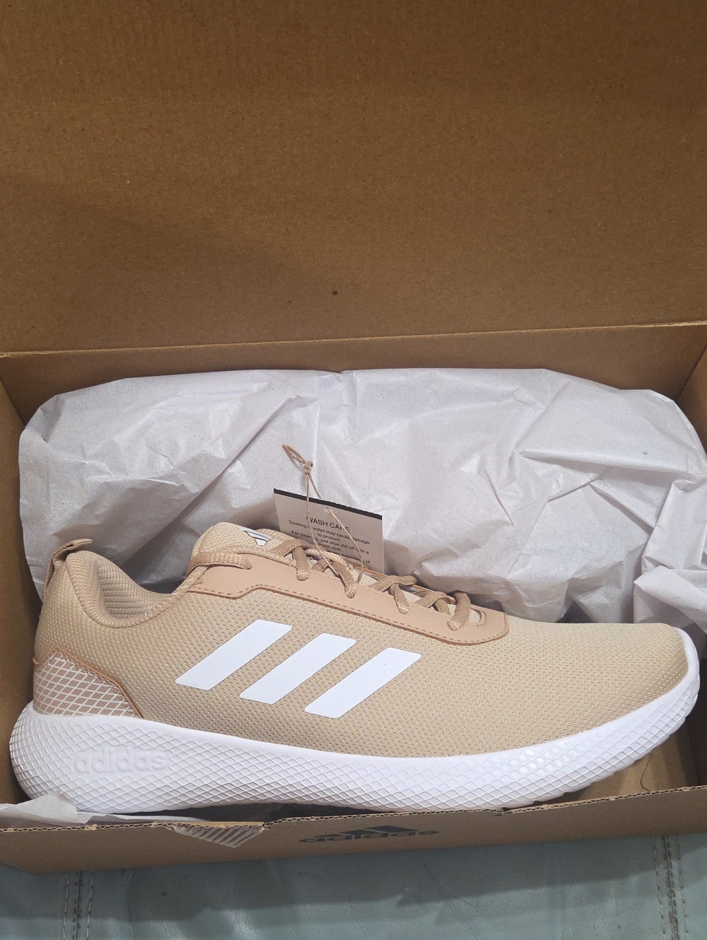Adidas 9.5 Beige Men's Athletic Sneakers with White Stripes